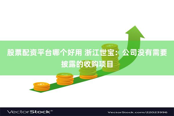 股票配资平台哪个好用 浙江世宝：公司没有需要披露的收购项目