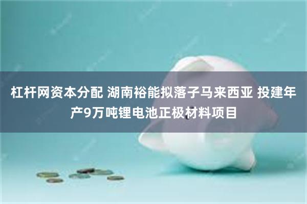 杠杆网资本分配 湖南裕能拟落子马来西亚 投建年产9万吨锂电池正极材料项目